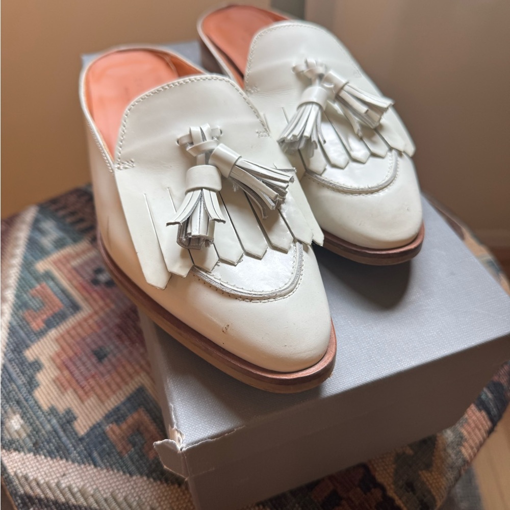 Everlane White Tassel Mules
